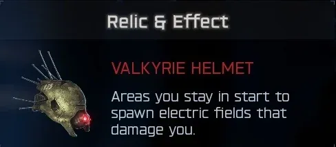 BO7 Kowakujo Valkyrie Helmet relic and effect card showing that areas you stay in start to spawn electric fields that damage you