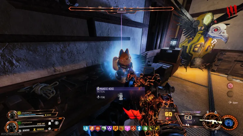 The upgraded Maneki-Neko tactical deployed in the Workshop with the Nekomancer wonder weapon equipped on Kowakujo in BO7 Zombies