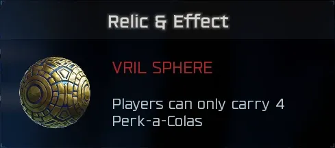 BO7 Ashes of the Damned Vril Sphere relic and effect card showing that players can only carry 4 Perk-a-Colas