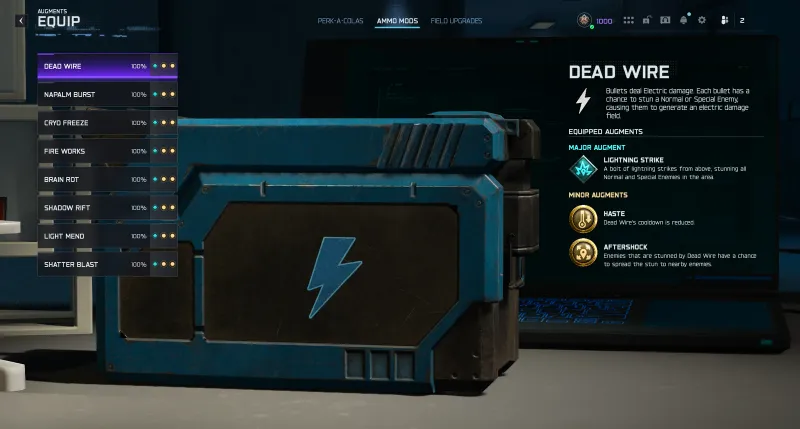 BO7 Dead Wire ammo mod augment screen showing Lightning Strike selected as major augment