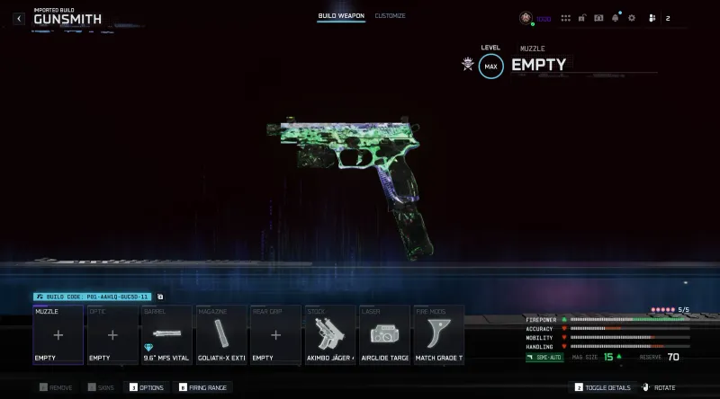 BO7 Jager 45 akimbo weapon build with build code P01-AAH1Q-GUC5D-11