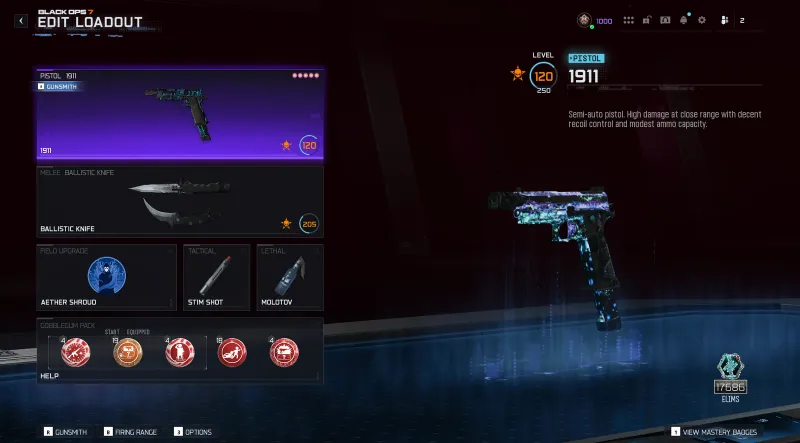 Complete BO7 Zombies loadout screen showing akimbo 1911 as primary weapon