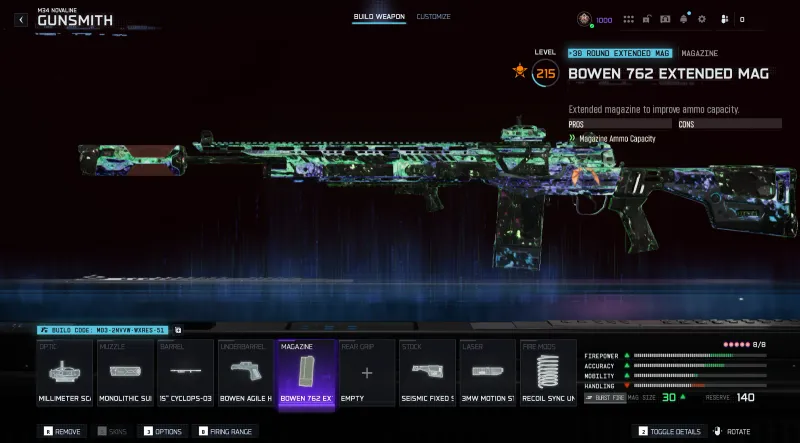 BO7 M34 Novaline marksman rifle build with build code M03-2NVVW-WXRES-51