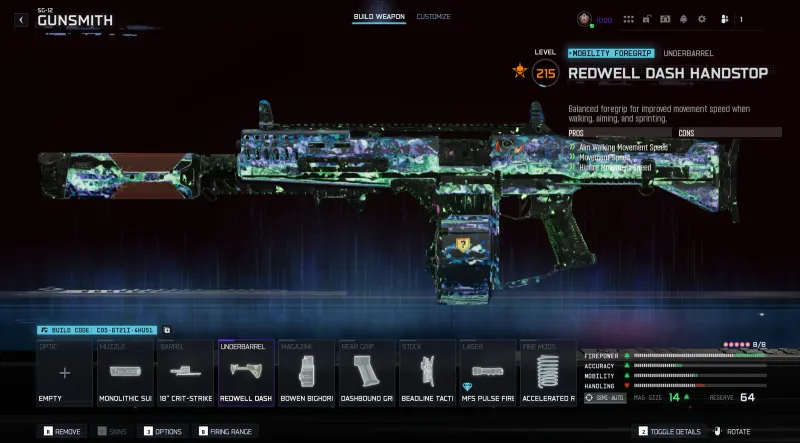 BO7 SG-12 shotgun build with slug rounds and build code C05-GT21I-4HU51