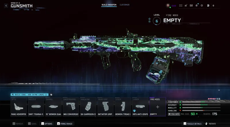 BO7 Voyak KT-3 assault rifle build with build code A09-34TNE-LNUH1-11