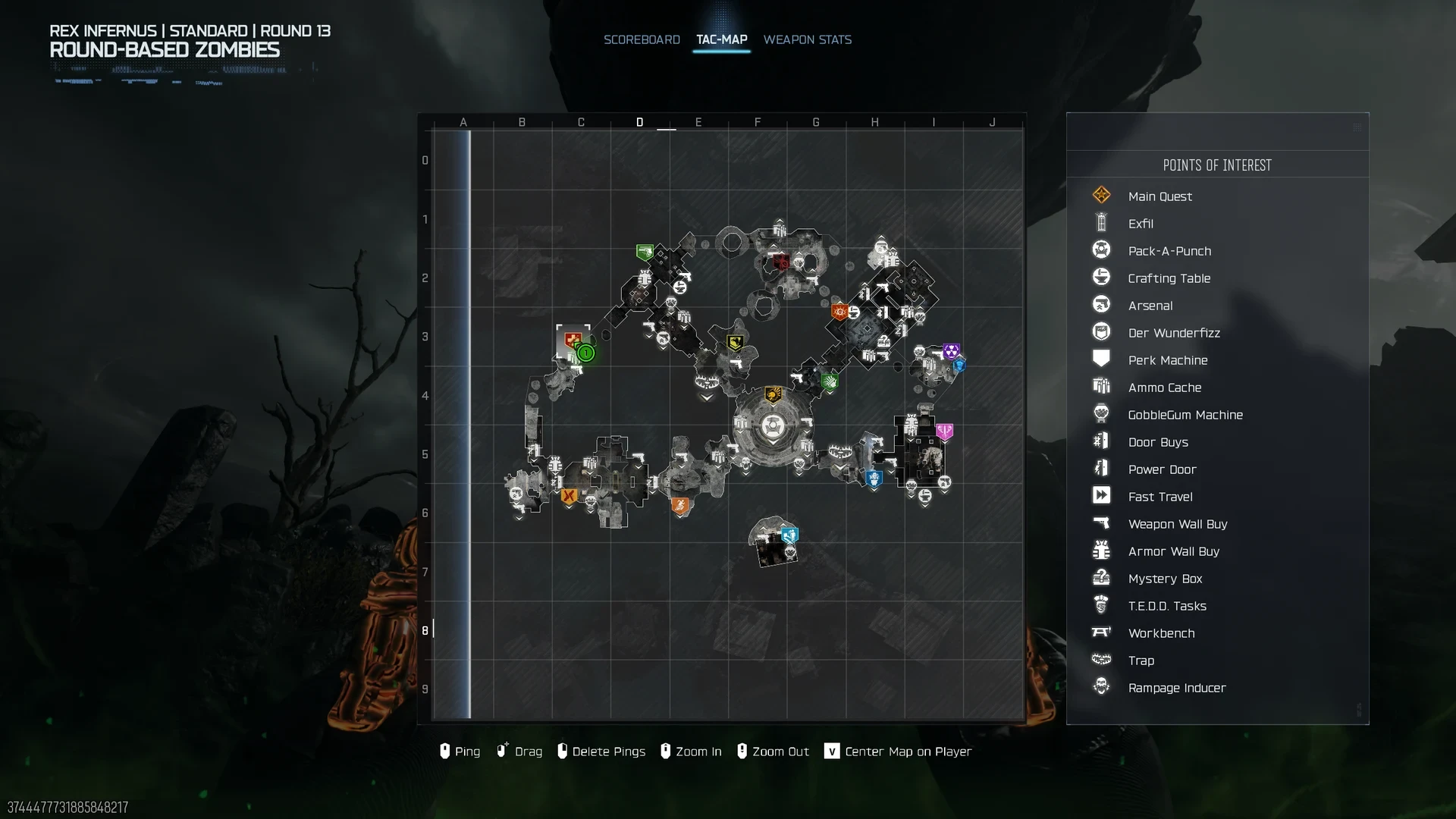 The Rex Infernus tac-map on round 13 with a green location marker on the west side