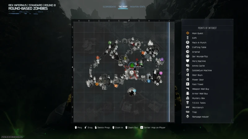 The Rex Infernus tac-map with a ping near the Ammo Cache in the central chamber