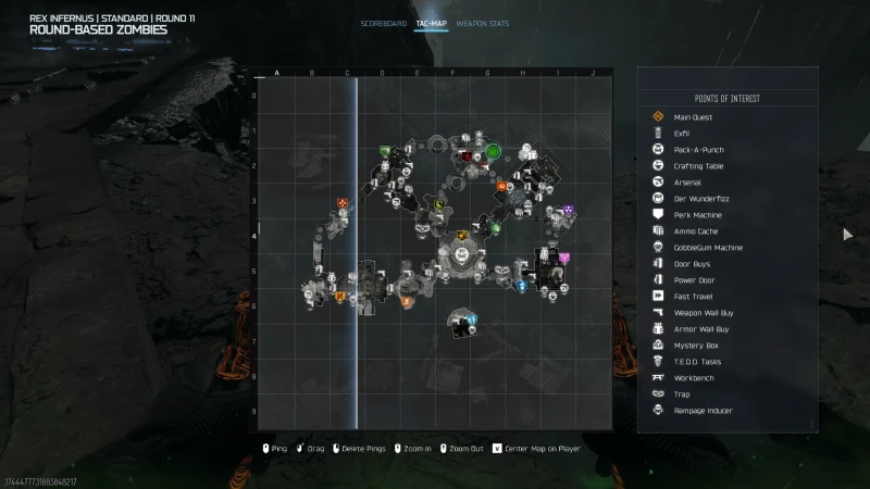 The Rex Infernus tac-map on round 11 with a green location marker near the top centre