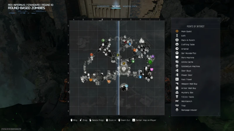 The Rex Infernus tac-map on round 10 with a green location marker on the east side