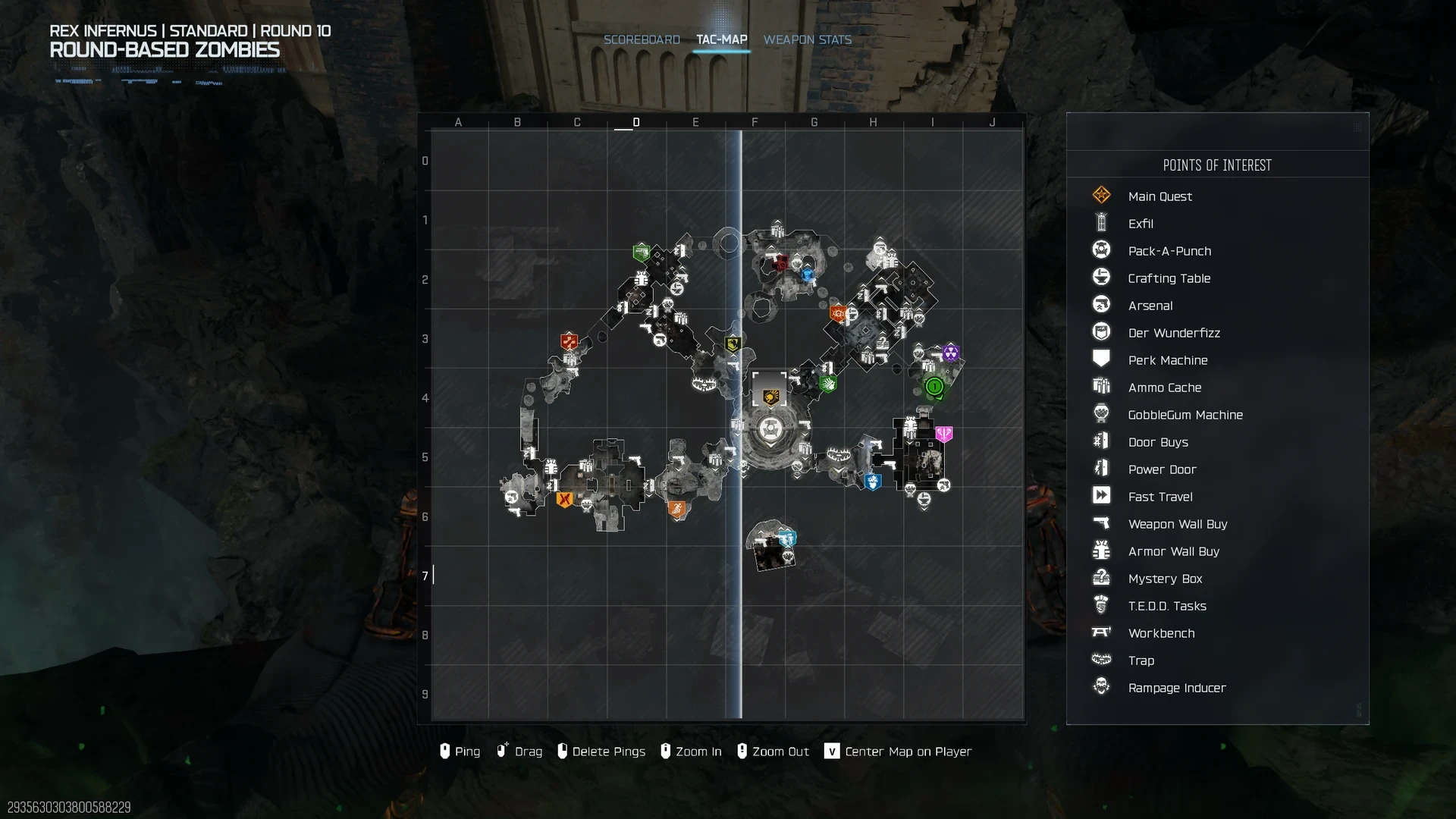 The Rex Infernus tac-map on round 10 with a green location marker on the east side