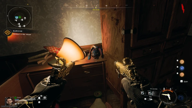 The colourful Mister Peeks head part on a dresser in Her House on Rex Infernus, with the Her House marker on the compass