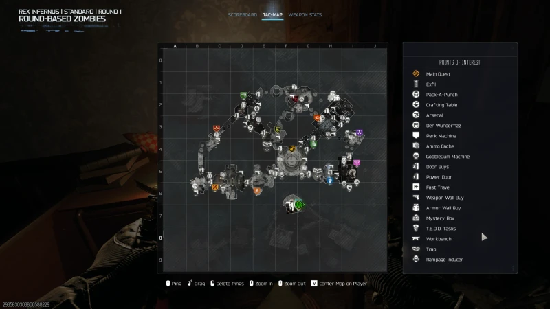 The full Rex Infernus tac-map showing every zone with the Points of Interest legend on the right
