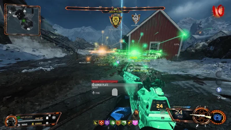 Fire Works flares detonating near a red house with Zombie Critical Kill popup