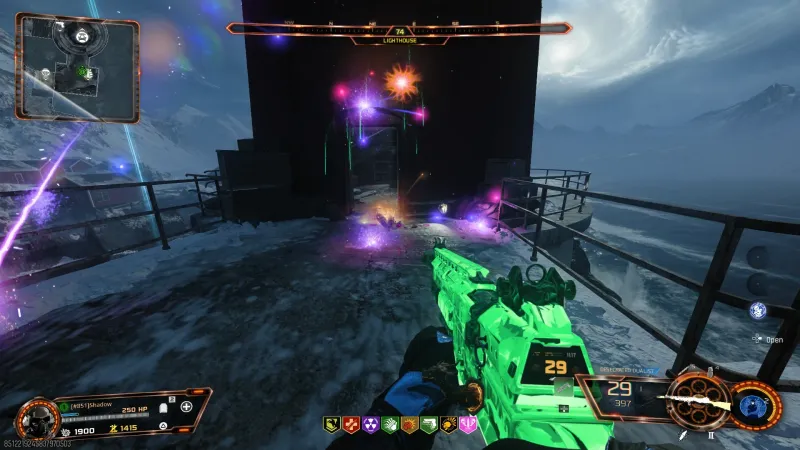 The Weeping Willow Major Fire Works augment in action, flares landing on the ground instead of on enemies