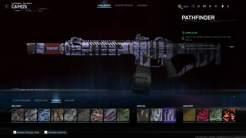 The Pathfinder camo challenge in Black Ops 7, requiring 300 kills with the Fire Works Ammo Mod