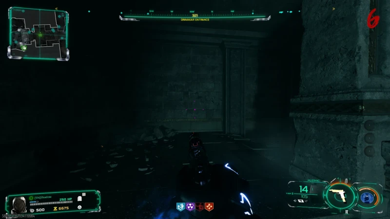 The marked wall at the Dravakar entrance you break with an explosive to reach the crystal on Rex Infernus