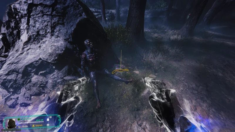 The third Warden's Blight part beside a body in the forest area on Rex Infernus