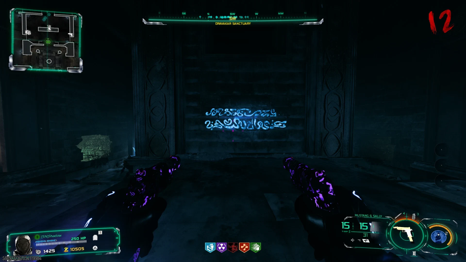 The blue-symbol riddle wall in Dravakar's temple on Rex Infernus