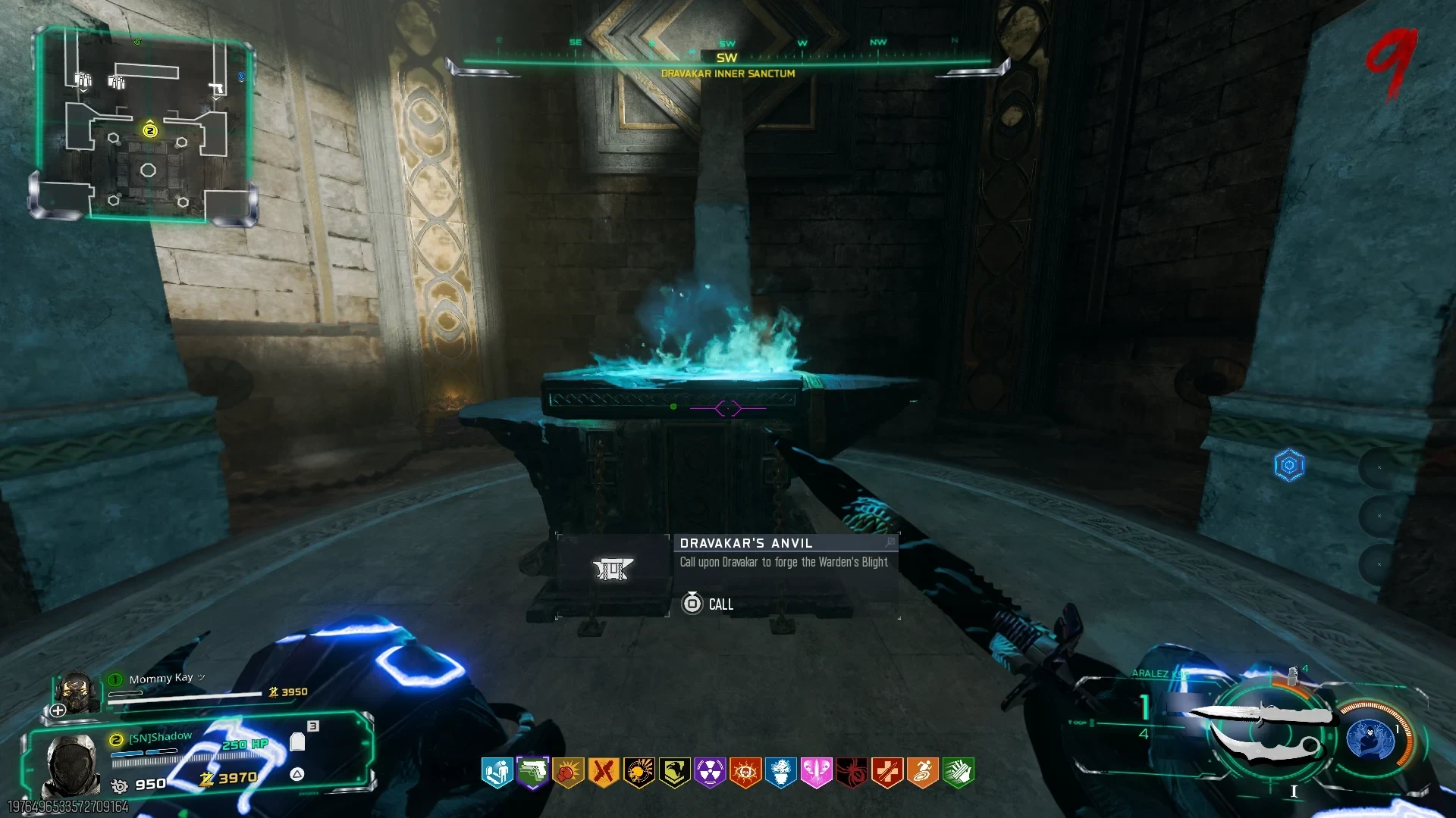 Player stands before Dravakar's Anvil with a prompt to call Dravakar and forge the Warden's Blight.