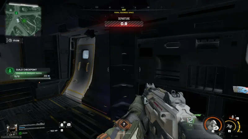 Inside the VTOL during extraction showing the departure countdown timer at 0.8 seconds in BO7 Endgame