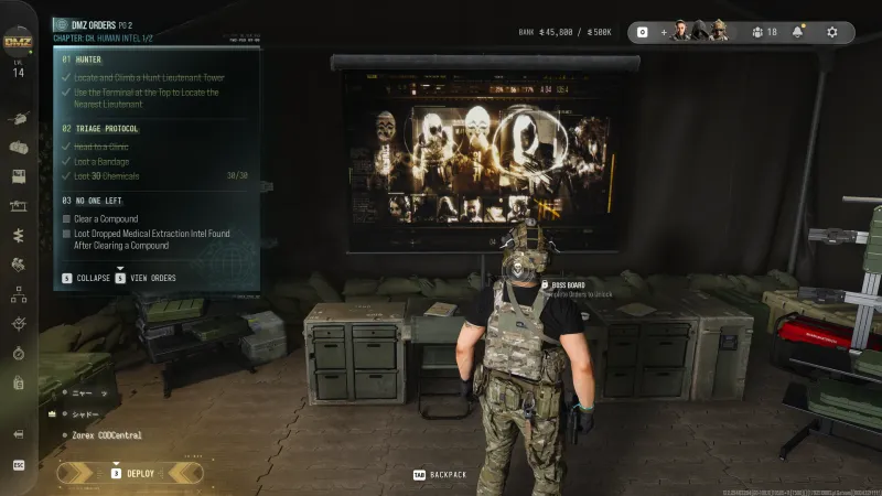 MW4 DMZ Boss Board in the FOB tent still locked with the prompt Complete Orders to Unlock at DMZ level 14