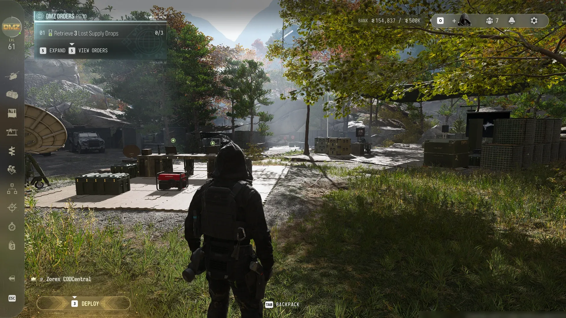 MW4 DMZ FOB camp with a satellite dish, armored truck, workbench area and supply crates