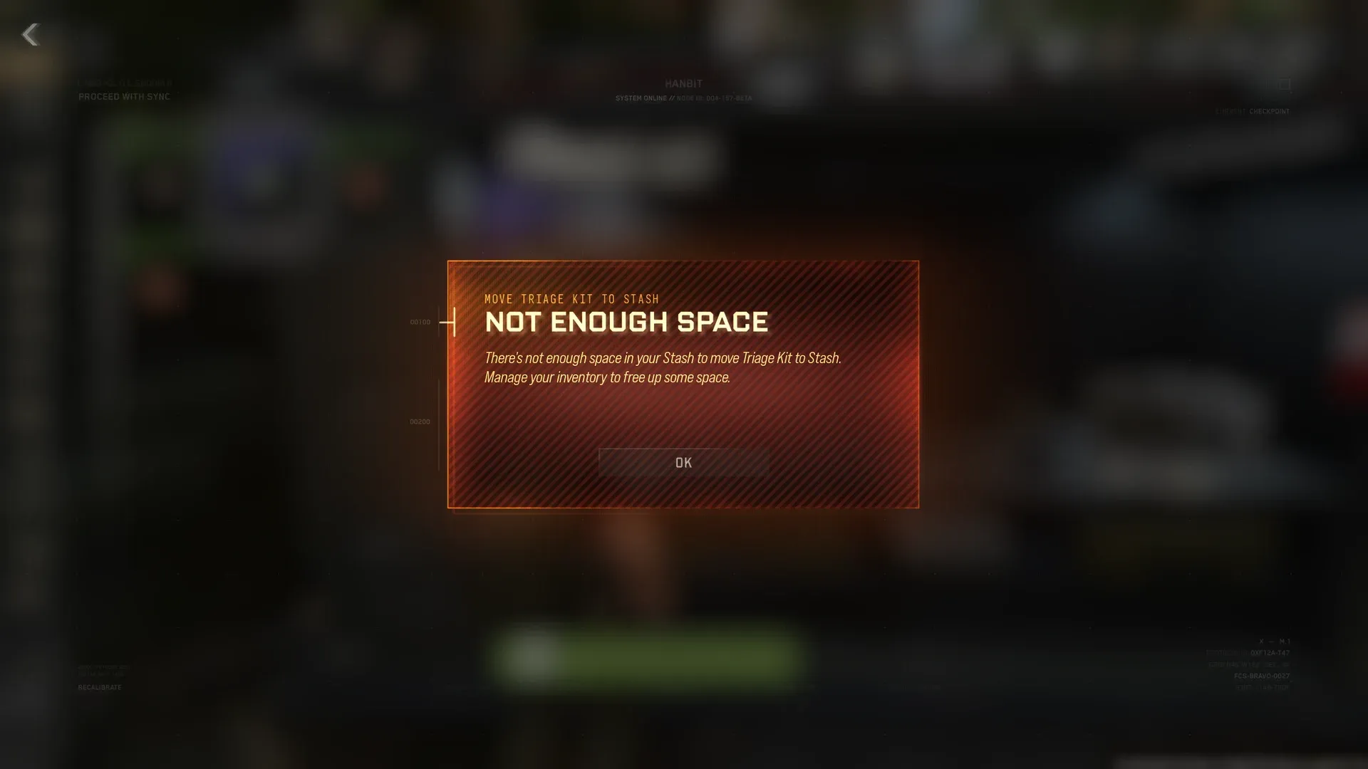 MW4 DMZ warning that there is not enough Stash space to move a Triage Kit to the Stash
