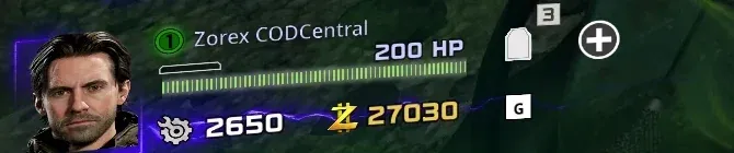 Black Ops 7 Zombies player health panel showing 200 HP from the Cornucopia overcharge after Healing Aura