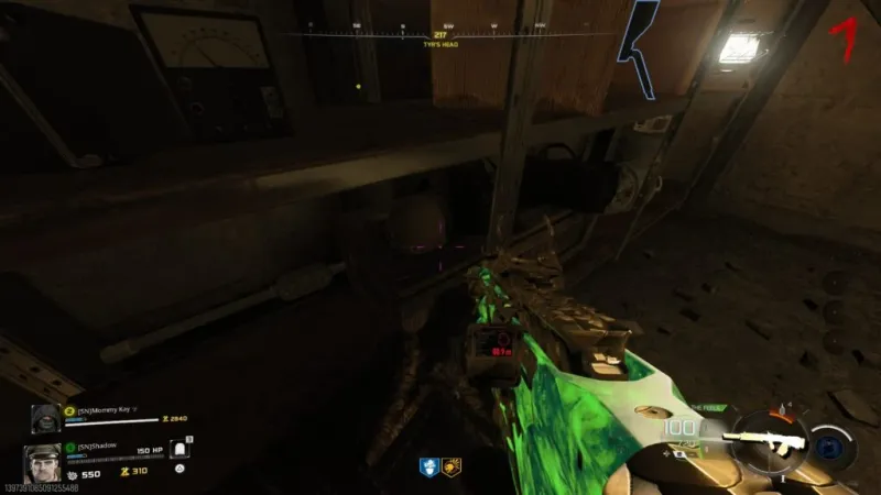 Helmet location on a shelf in the Requiem crew secret room in Totenreich