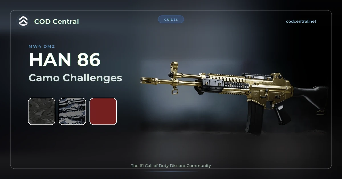 HAN 86 camo challenges in MW4 DMZ: the HAN 86 with the Gold camo and its three Special camos
