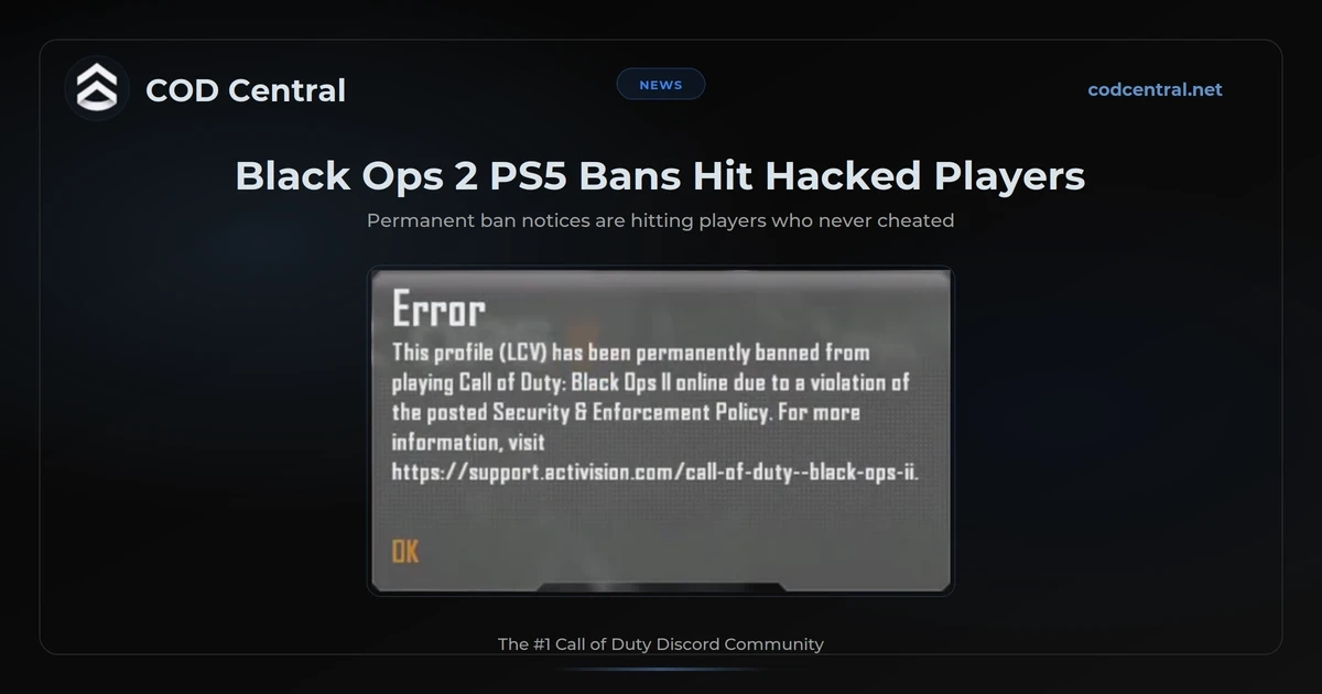 The Black Ops 2 error dialog telling a player their profile has been permanently banned from playing online