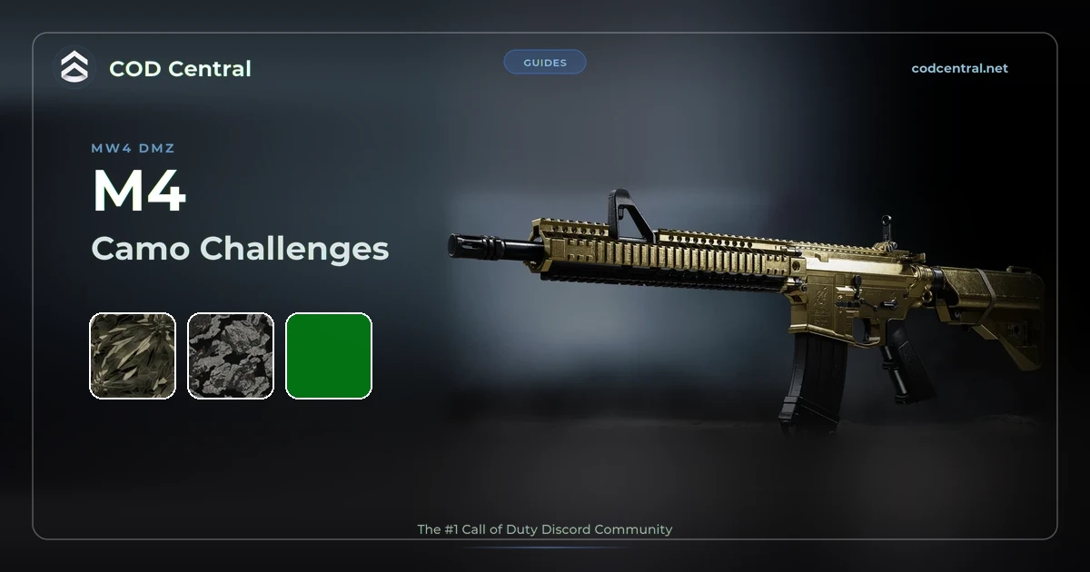 M4 camo challenges in MW4 DMZ: the M4 with the Gold camo and its three Special camos