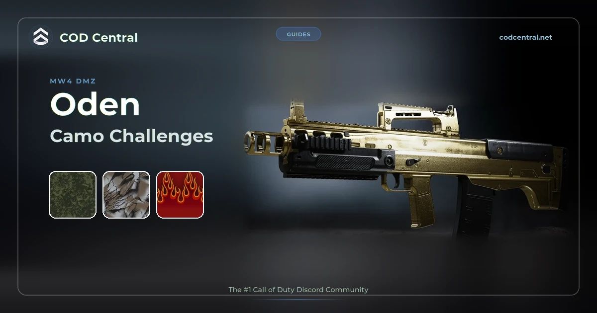 Oden camo challenges in MW4 DMZ: the Oden with the Gold camo and its three Special camos