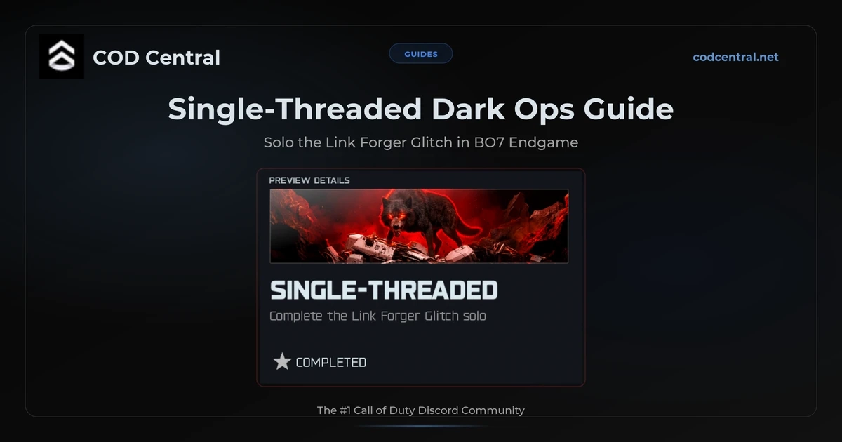 Single-Threaded Dark Ops calling card showing a dark wolf creature for solo Link Forger completion in BO7 Endgame