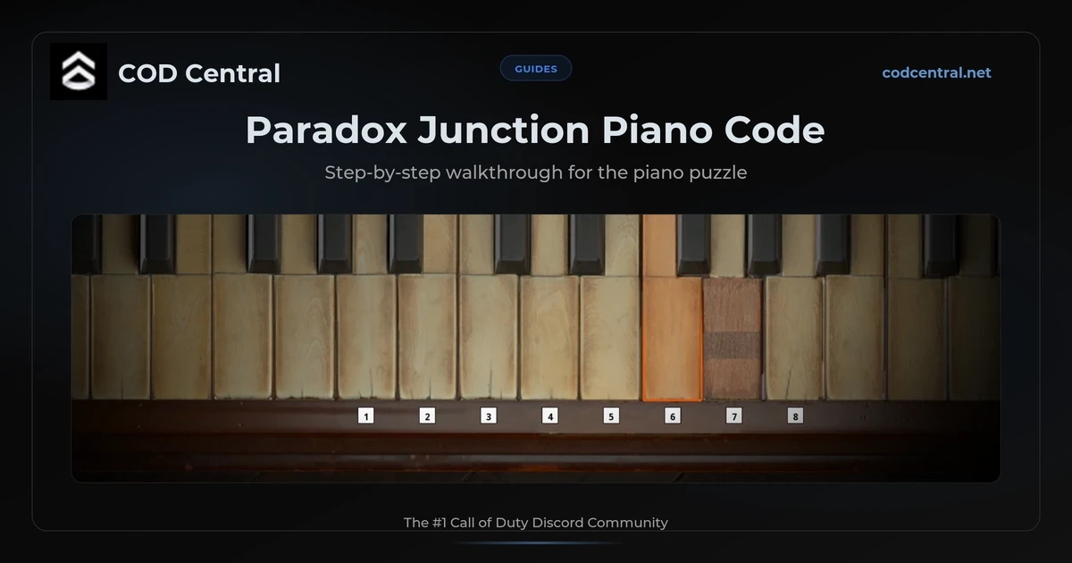 BO7 Paradox Junction piano code step showing the piano inside the Yellow House on Past Nuketown