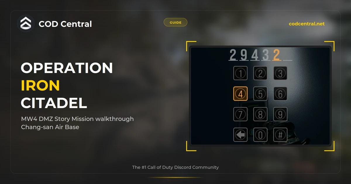 COD Central guide cover for MW4 DMZ Operation Iron Citadel: the armory keypad in the Chang-san Air Base Bunker with the code being entered