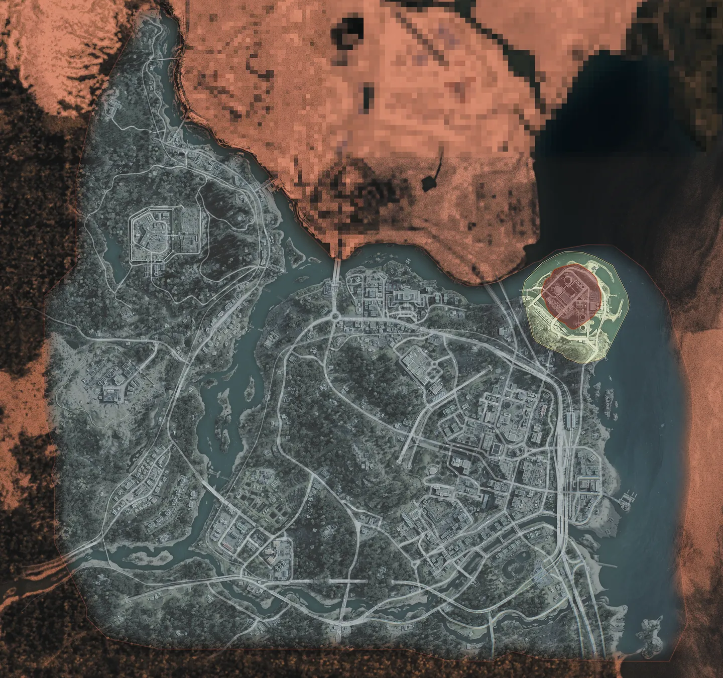 Map of Hajin in MW4 DMZ with every point of interest, the grid from A to J and 1 to 9