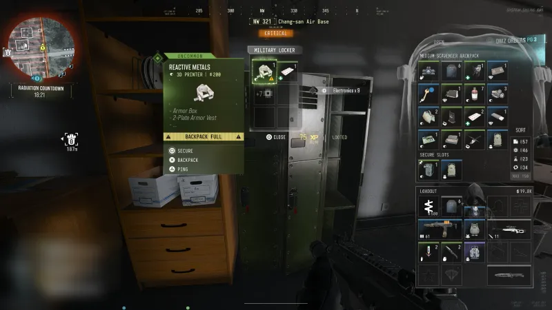 MW4 DMZ military locker at Chang-san Air Base holding Reactive Metals, an Uncommon 3D Printer ingredient worth 200