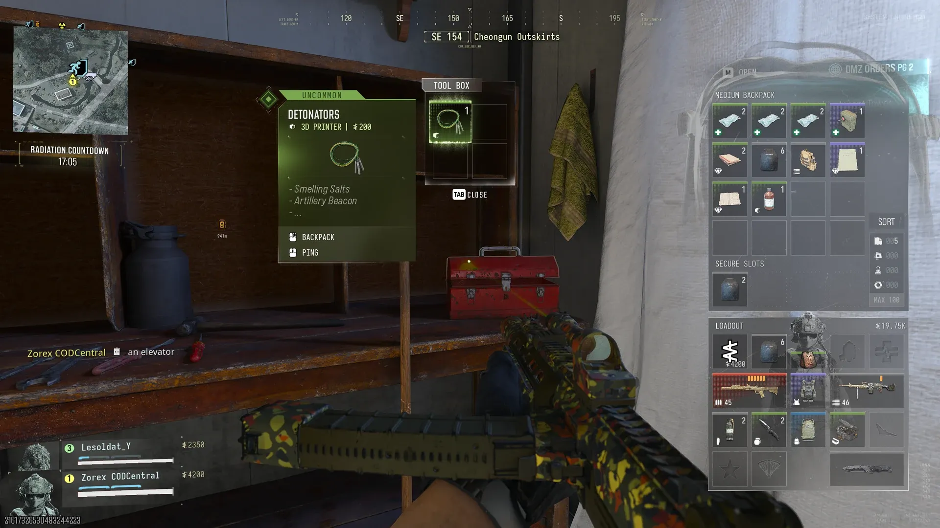 Uncommon Detonators 3D Printer ingredient looted from a red tool box in Cheongun Outskirts in MW4 DMZ