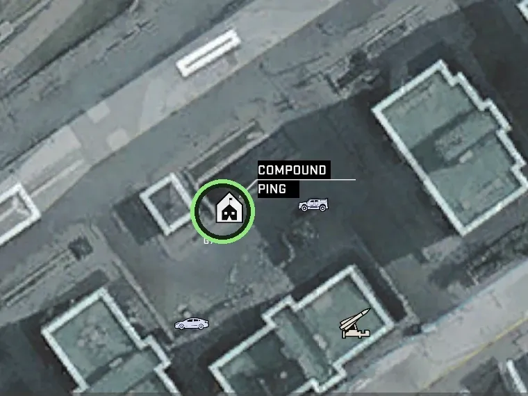 MW4 DMZ tac map with a compound icon at grid G7 next to the police station by Wolves Stadium circled