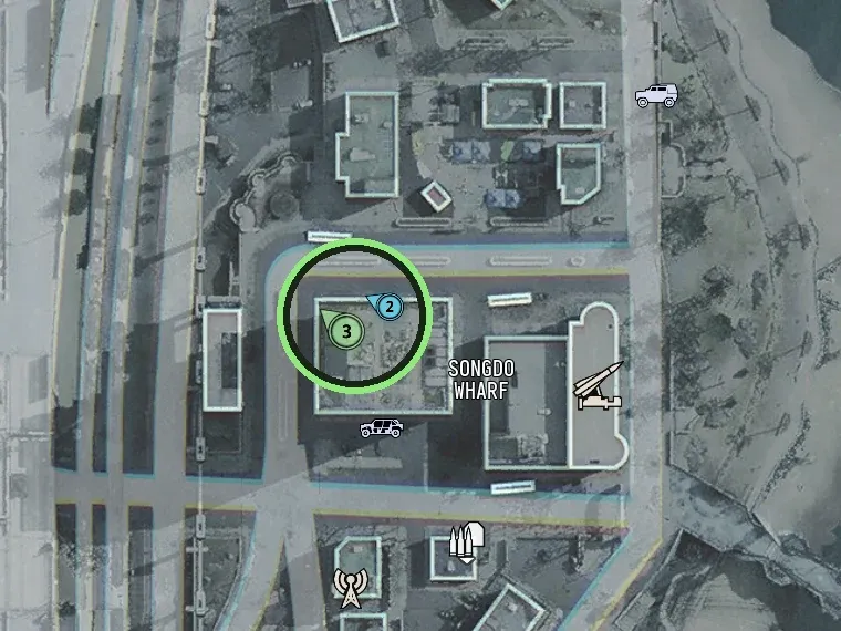 MW4 DMZ tac map of Songdo Wharf with La Grande Vie at grid H7 circled