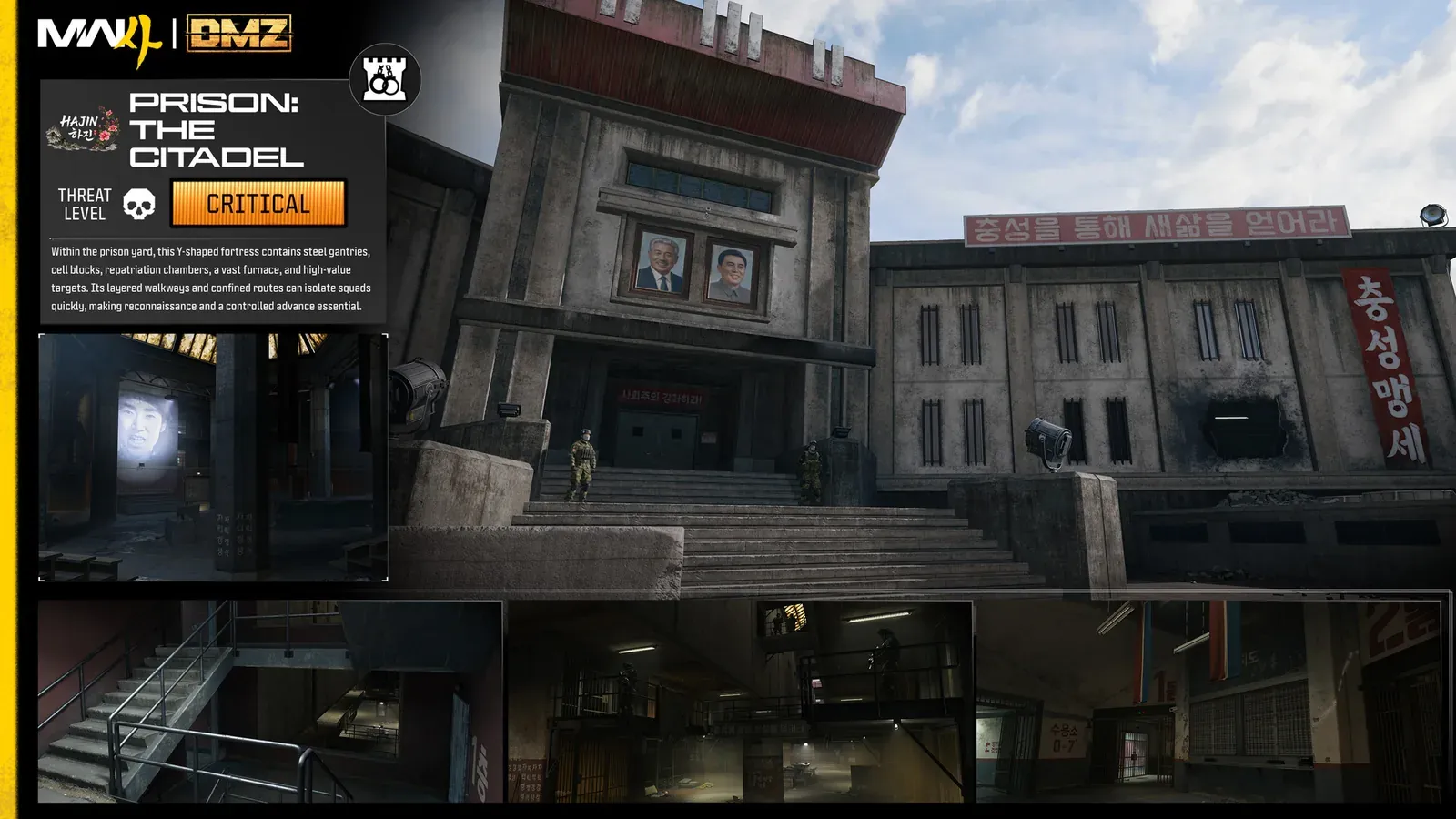 Official MW4 DMZ intel card for the Citadel inside the 14th Political Prison, rated Critical threat