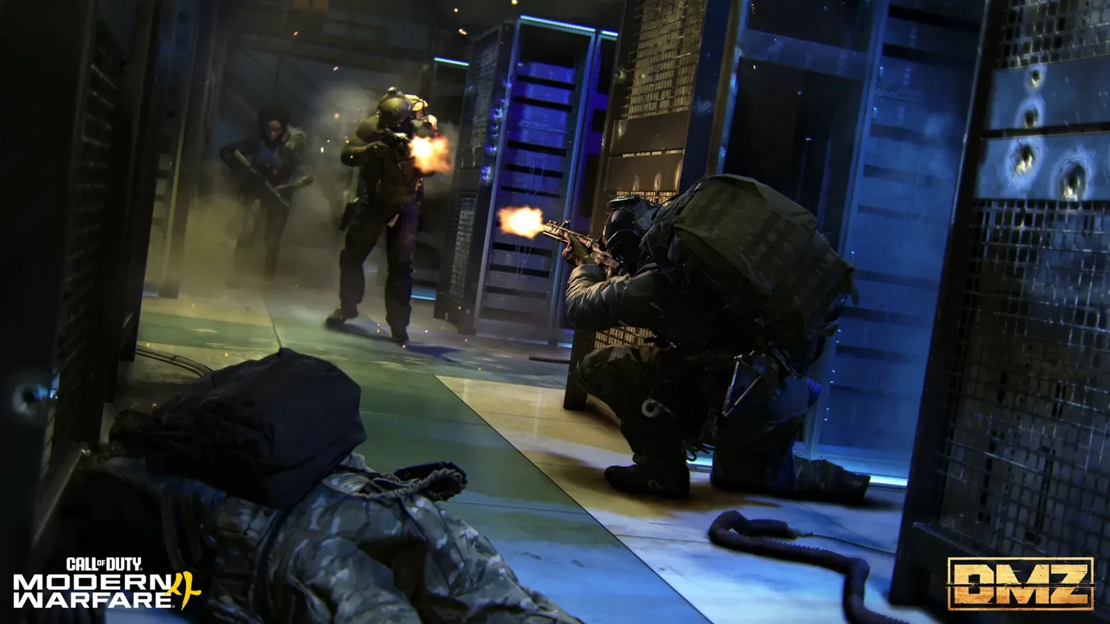 Intense firefight between operators inside a server room in MW4 DMZ PvP combat