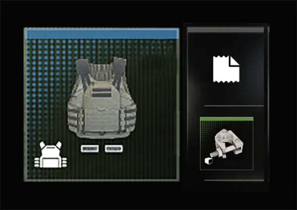 MW4 DMZ 3D Printer recipe card for the 2-Plate Armor Vest, costing 50 Synthetics and 5 Reactive Metals