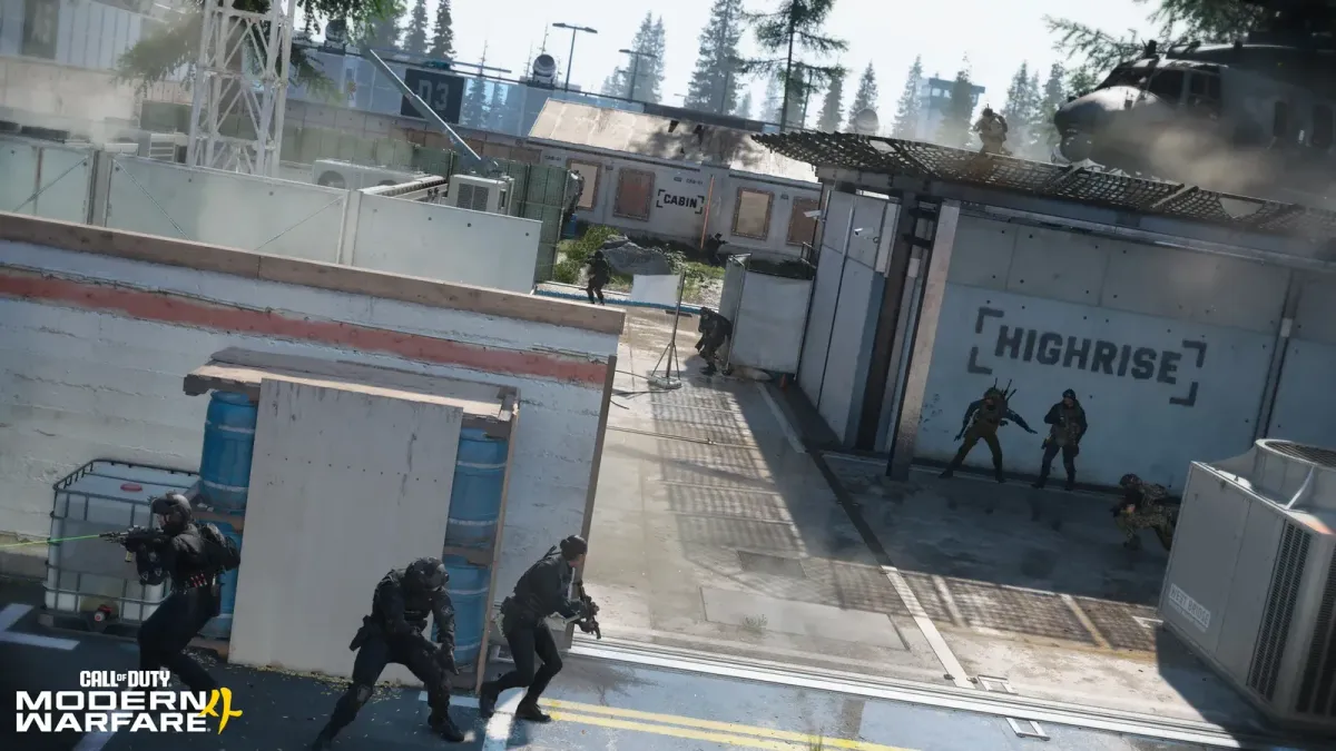 Operators fighting across the Highrise slab inside Kill Block in Modern Warfare 4