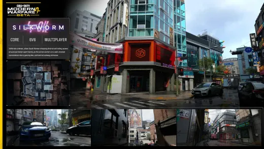 Official MW4 map card for Silkworm showing the South Korean shopping district and its minimap