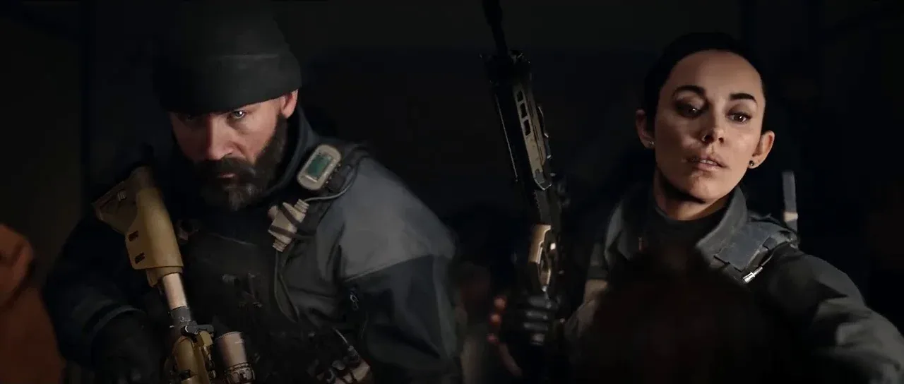 Captain Price and Valeria Garza in the MW4 reveal trailer, armed and ready for combat