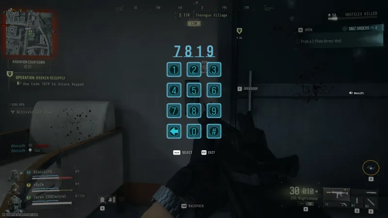 MW4 DMZ Broken Resupply keypad in Cheongun Village with code 7819 entered
