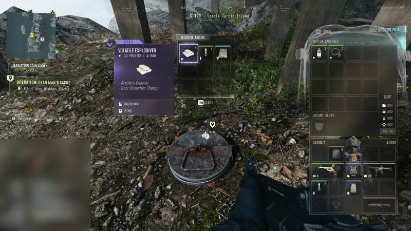 MW4 DMZ hidden cache on Oamsik Turtle Island with Volatile Explosives, an Epic 3D Printer ingredient worth 1500