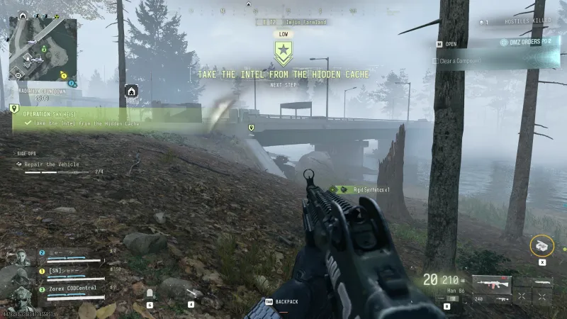 MW4 DMZ Sky Heist intel taken from the hidden cache near a bridge at Imjin Farmland with the next waypoint
